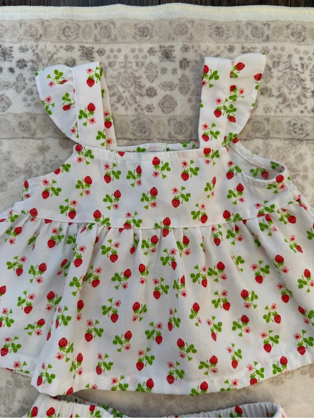 Janie and Jack Baby Girl White Strawberry Print Two-Piece Pajama Set